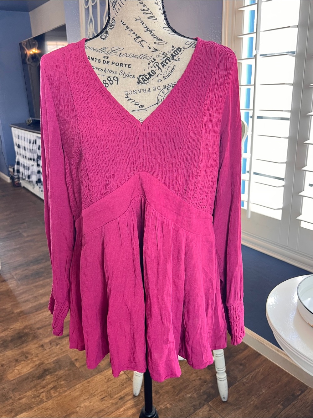 torrid Hot Pink V-Neck Smocked Babydoll Tunic